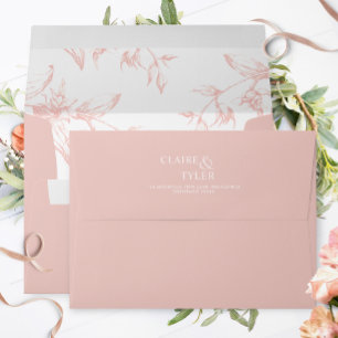 Enveloppe Élégant rose pâle, moderne, Mariage floral