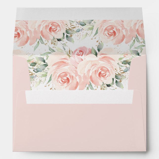 Enveloppe Élégant rose pâle rose floral 5x7 Mariage carte A7 (Dos (Bas))