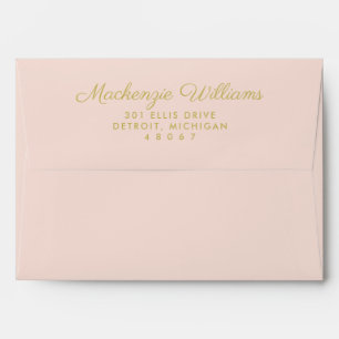 Enveloppe Élégant rose poudré mariage or rayure doublure