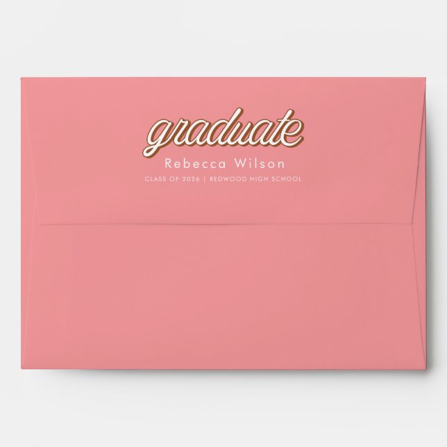 Enveloppe Élégant Rose Rétro pour Diplômé en Script (Dos (Haut rabat))
