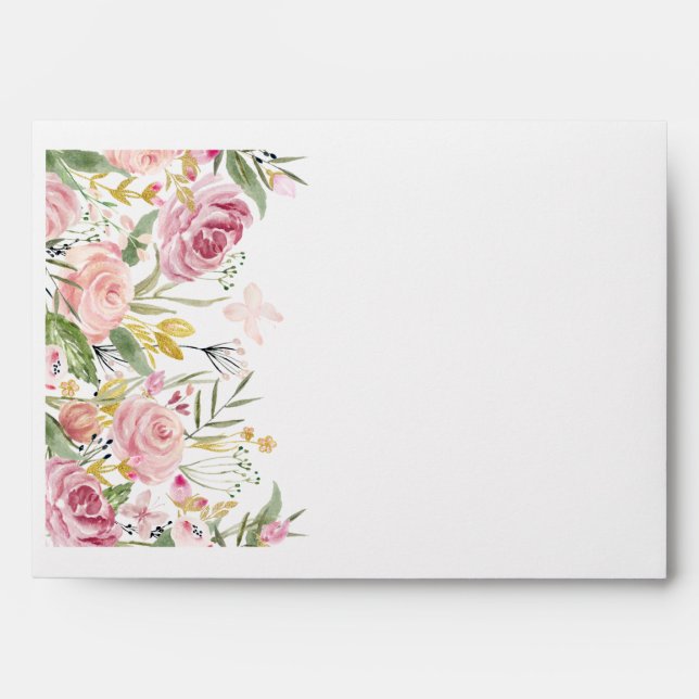 Enveloppe Élégant rose Sage vert Floral Script Mariage Enve (Devant)