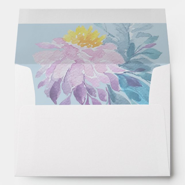 Enveloppe Elégant rose violet bleu Dahlia Aquarelle Art (Dos (Bas))
