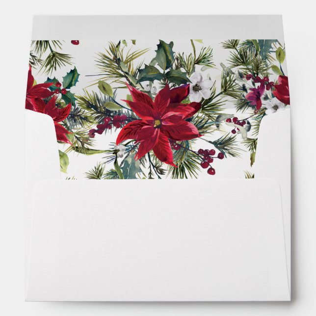 Enveloppe Elégant rouge Poinsettia Aquarelle de Noël Rouge (Dos (Bas))