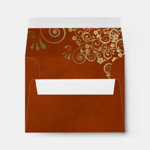 Enveloppe Elégant Rust Orange et Gold Lace Mariage RSVP