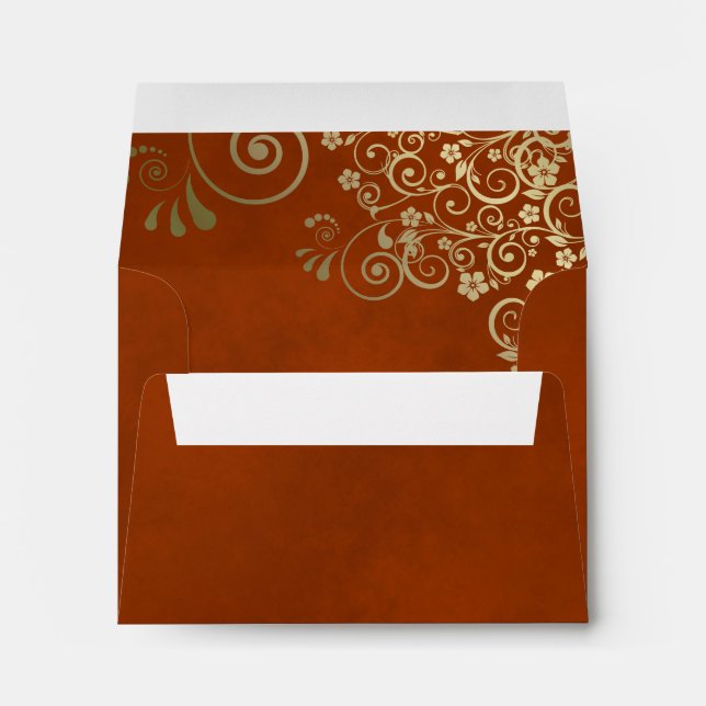 Enveloppe Elégant Rust Orange et Gold Lace Mariage RSVP (Dos (Bas))