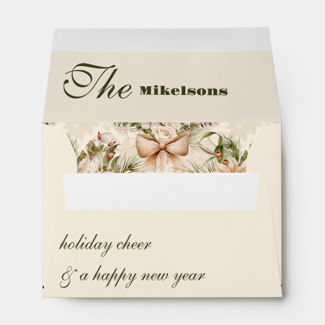 Enveloppe Elégant rustique aquarelle Noël botanique (Dos (Bas))