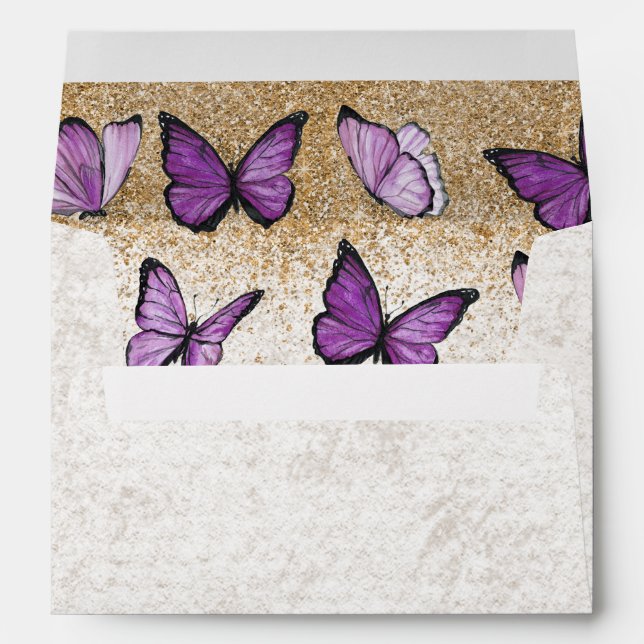 Enveloppe Elégant Rustique Vintage violet or (Dos (Bas))