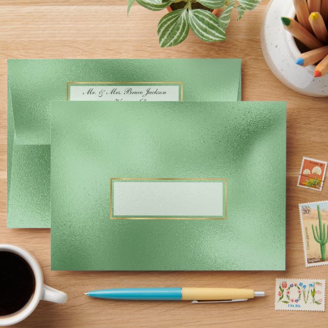 Enveloppe Elégant Sage Green et Gold Foil Look (Desk)
