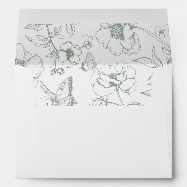 Enveloppe Elégant Sage Green Floral Garden Adresse de mariag (Dos (Bas))