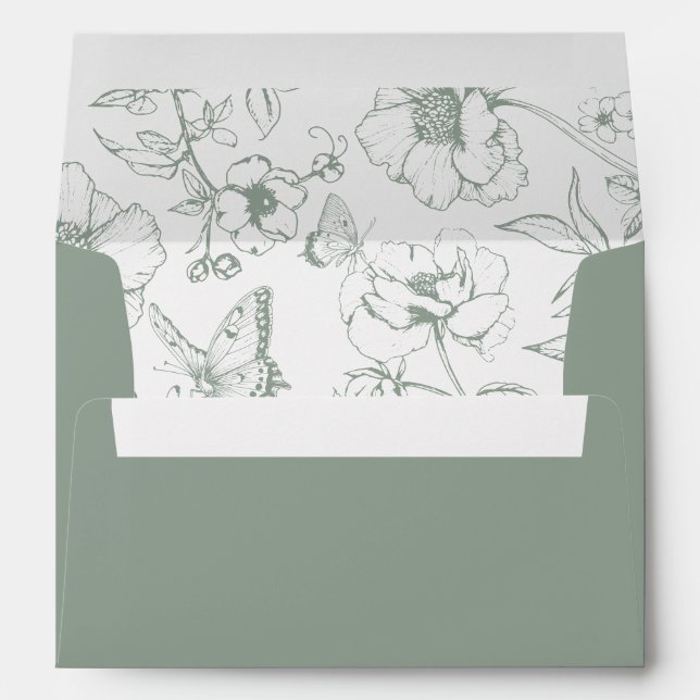 Enveloppe Elegant Sage Green Floral Garden Wedding Address (Dos (Bas))