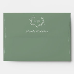 Enveloppe Élégant Sage Green Mariage Monogramme
