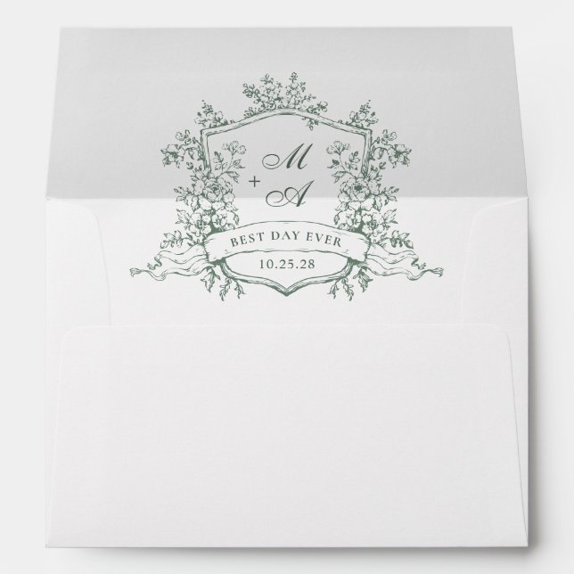 Enveloppe Elégant Sage Vert Toile Français Mariage Fleurs (Dos (Bas))