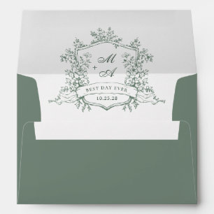 Enveloppe Elégant Sage Vert Toile Français Mariage Fleurs