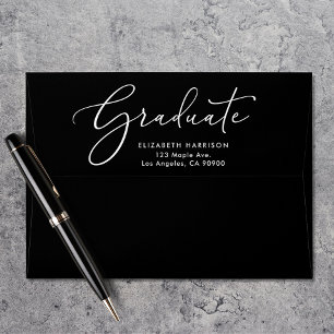 Enveloppe Élégant Script blanc noir Graduation