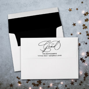 Enveloppe Élégant Script de Graduation Lined noir