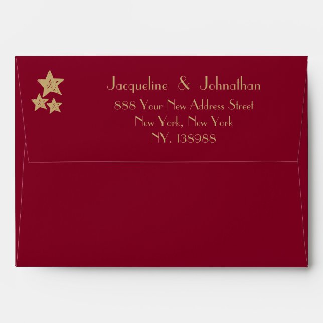 Enveloppe Élégant script faire-part de mariage d'or bordeaux (Dos (Haut rabat))