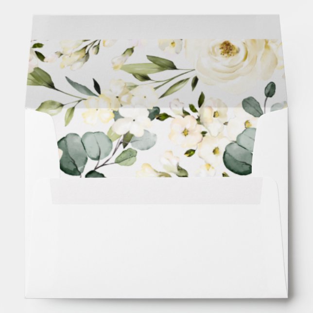Enveloppe Élégant Script Faire-part de mariage Floral blanc (Dos (Bas))