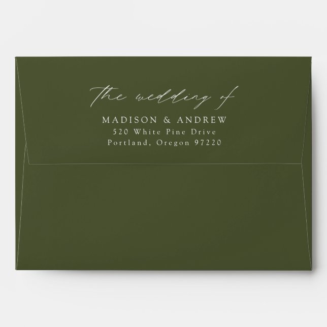 Enveloppe Élégant script moderne Mariage vert olive (Dos (Haut rabat))