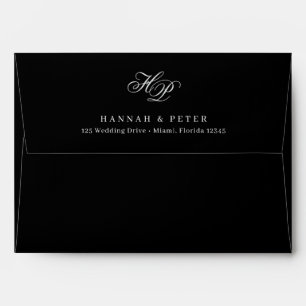 Enveloppe Élégant Script Monogram Chic Black Minimal Mariage