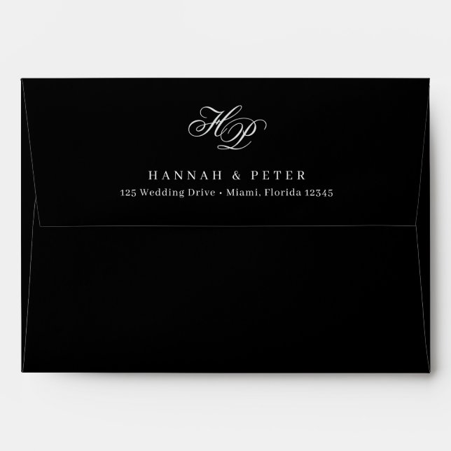 Enveloppe Élégant Script Monogram Chic Black Minimal Mariage (Dos (Haut rabat))