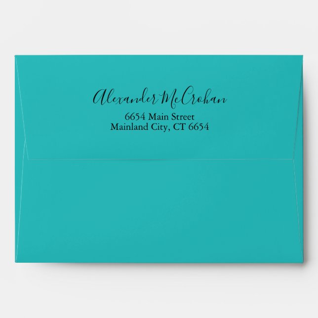 Enveloppe Élégant Script Turquoise Aqua Adresse de retour (Dos (Haut rabat))
