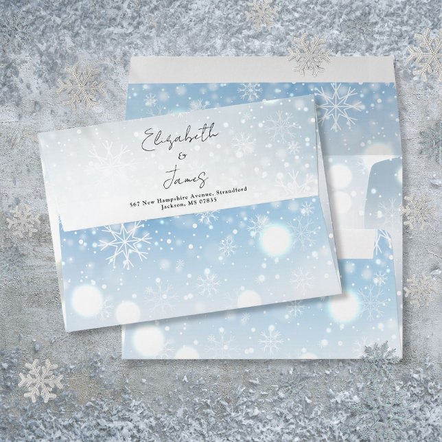 Enveloppe Élégant Script Winter Snowflakes Adresse de retour (Elegant Script Winter Snowflakes Return Address Envelope)
