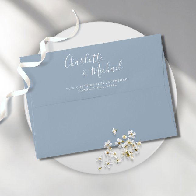 Enveloppe Élégant signature Script Dusty Mariage bleu (Créateur téléchargé)