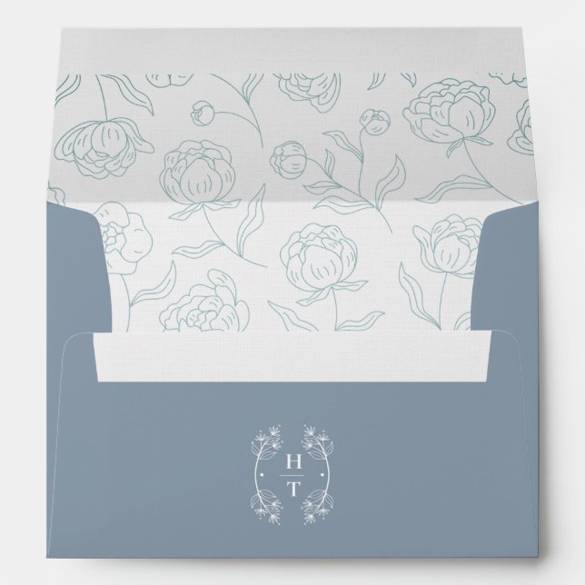 Enveloppe Élégant simple floral Dusty Mariage Monogramme (Dos (Bas))
