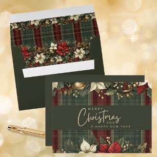 Enveloppe Élégant Tartan Plaid Poinsettias rouges Noël