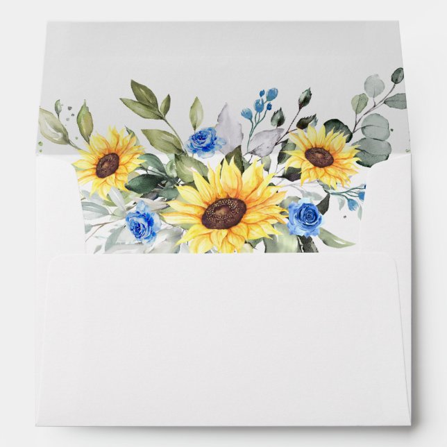 Enveloppe Élégant tournesol Eucalyptus fleurs bleues (Dos (Bas))