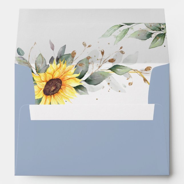 Enveloppe Élégant tournesol floral vert pour carte 5x7 (Dos (Bas))