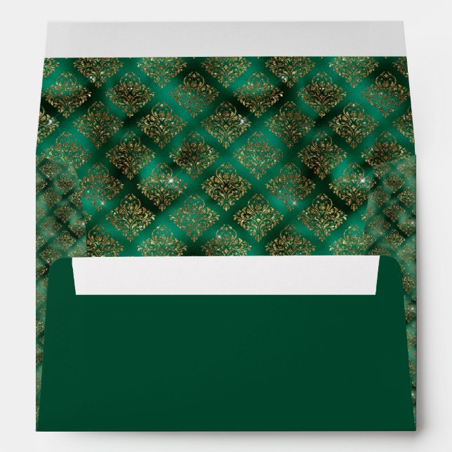 Enveloppe Élégant Vert Or Pailleté Damassé Moderne Chic (Dos (Bas))