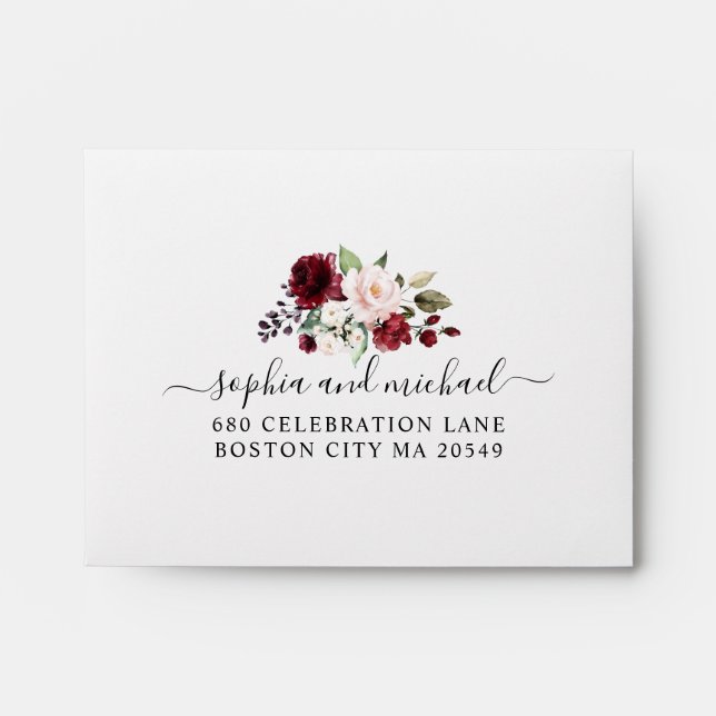 Enveloppe Elégant vin blanc floral mariage RSVP (Devant)