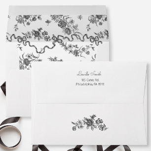 Enveloppe Élégant Vintage gravé noir Roses et rubans 