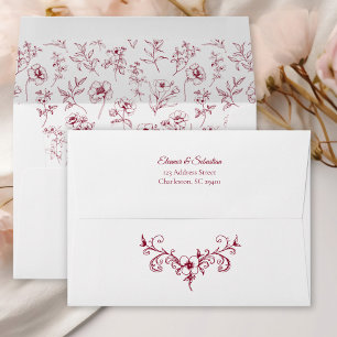 Enveloppe Élégant Vintage Romance Bourgogne Floral Mariage