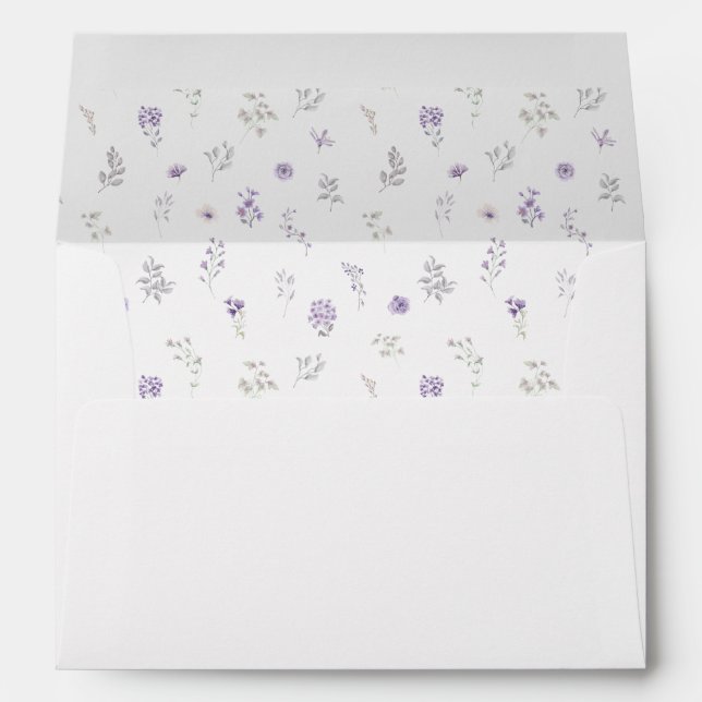 Enveloppe Elégant violet fleuri rustique mariage romantique (Dos (Bas))