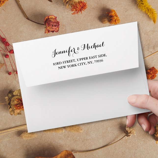 Enveloppe Élégant White Faire-part de mariage Adresse de ret (Elegant White Wedding Invitation Return Address Envelope)