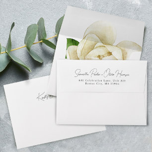 Enveloppe Elégante aquarelle blanc Magnolia Mariage Envelopp