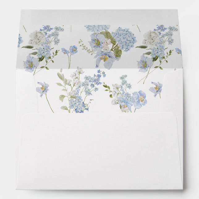 Enveloppe Elégante aquarelle bleu Dusty Fête des mariées flo (Dos (Bas))