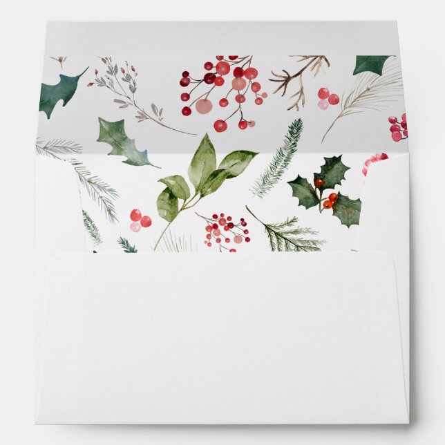 Enveloppe Elégante aquarelle Botanique Blanc Noël (Dos (Bas))