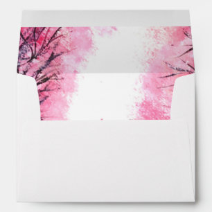 Enveloppe Elégante aquarelle cerise fleurs Sakura rose