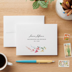 Enveloppe Elégante aquarelle Fleurs sauvages Mariage RSVP