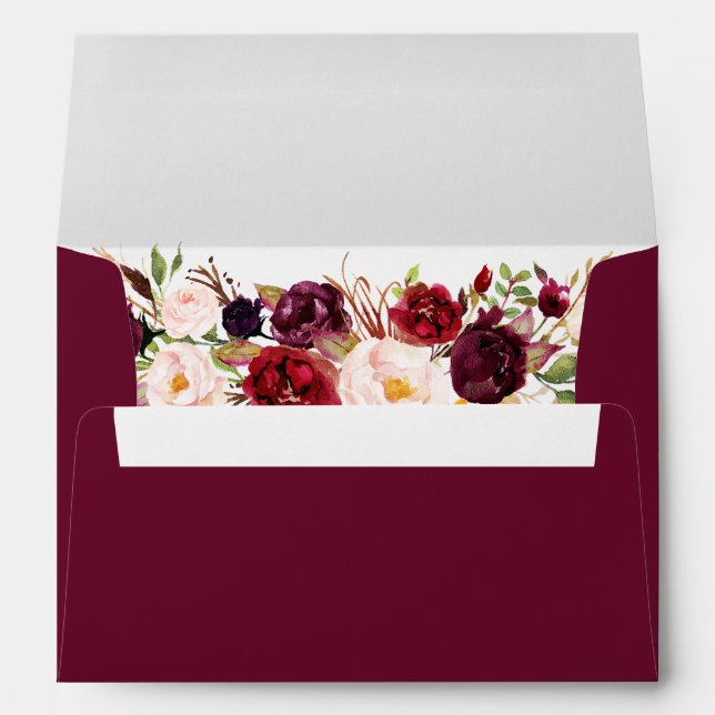 Enveloppe Elégante aquarelle Floral Bourgogne Invitation (Dos (Bas))