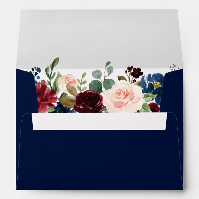 Enveloppe Elégante aquarelle Floral Mariage Bleu (Dos (Bas))