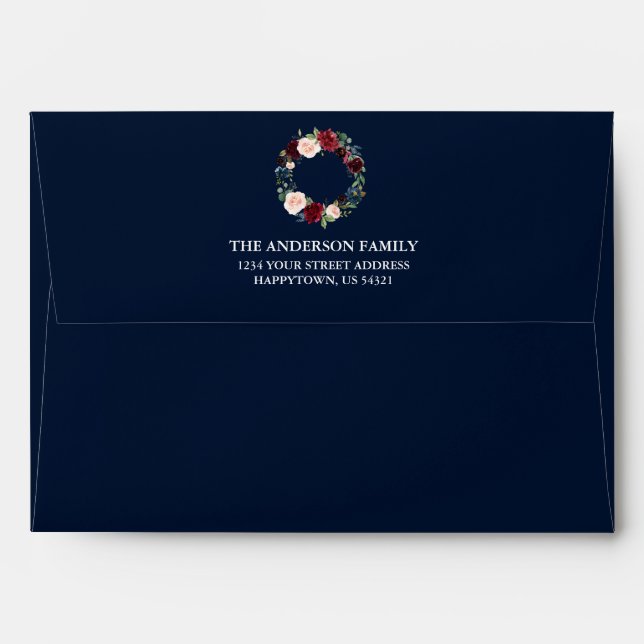 Enveloppe Elégante aquarelle Floral Wreath Blue (Dos (Haut rabat))