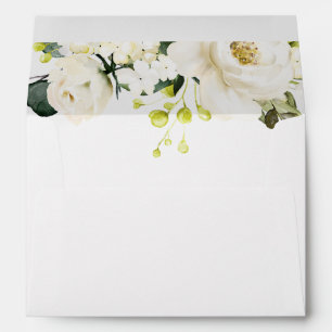 Enveloppe Elégante aquarelle florale gris-blanc vert