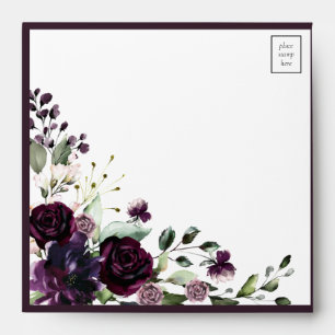 Enveloppe Elégante Aquarelle florale mauve prune
