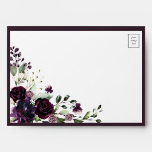 Enveloppe Elégante Aquarelle florale mauve prune