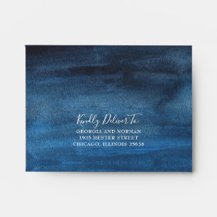 Enveloppe Elégante aquarelle marine bleu mariage RSVP