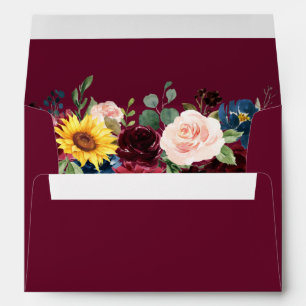 Enveloppe Elégante aquarelle Mixte Floral Mariage Bourgogne